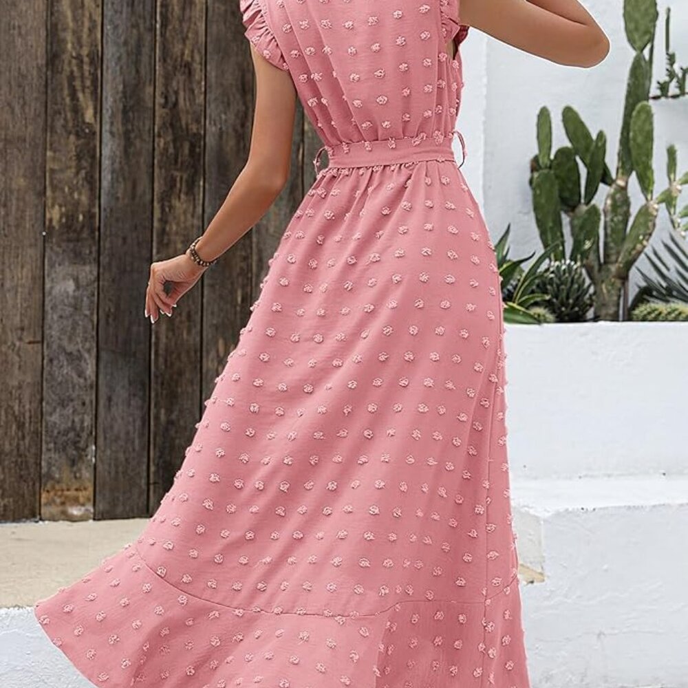 Pink Ruffle Midi Dress size medium - Picture 2 of 9